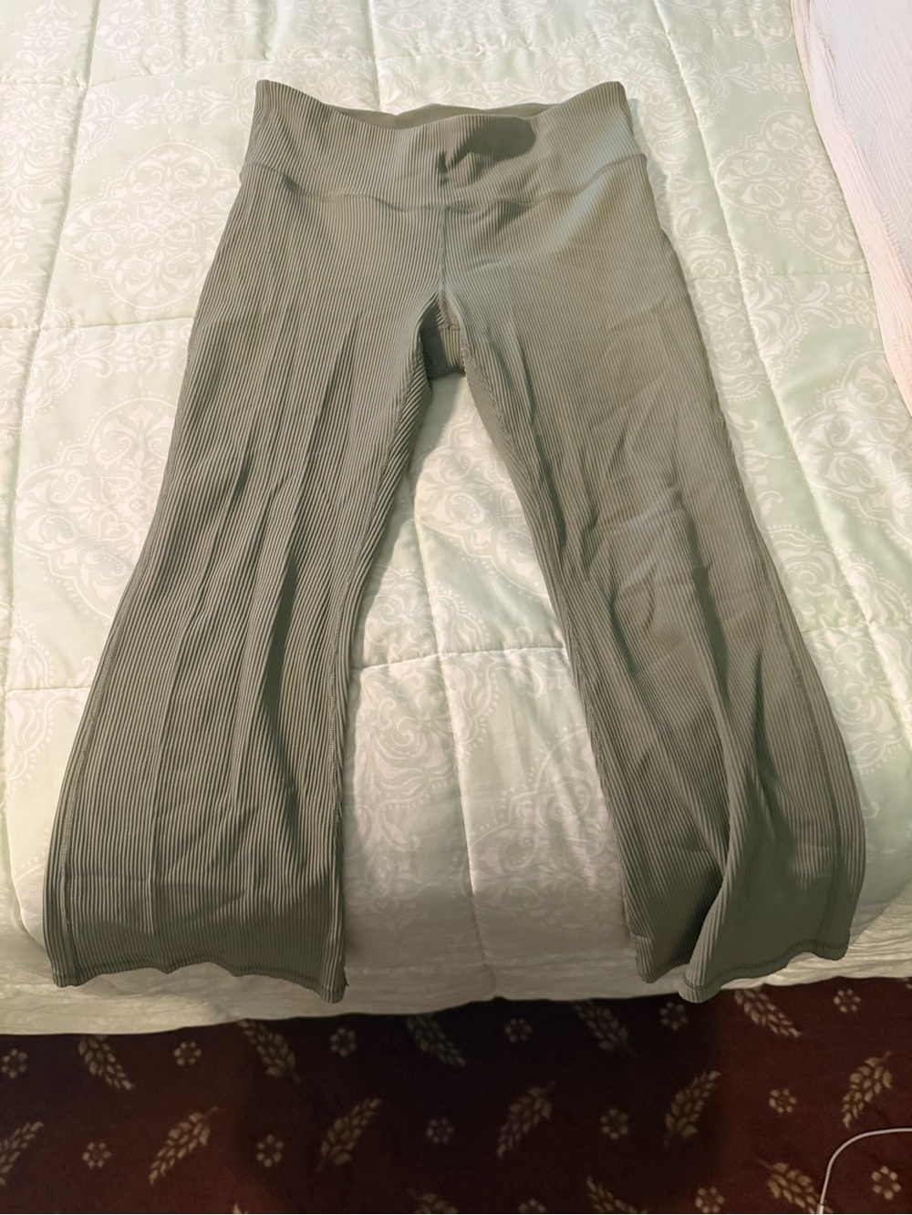 Athleta Olive Sage Ribbed Wide-Leg Knit Pants